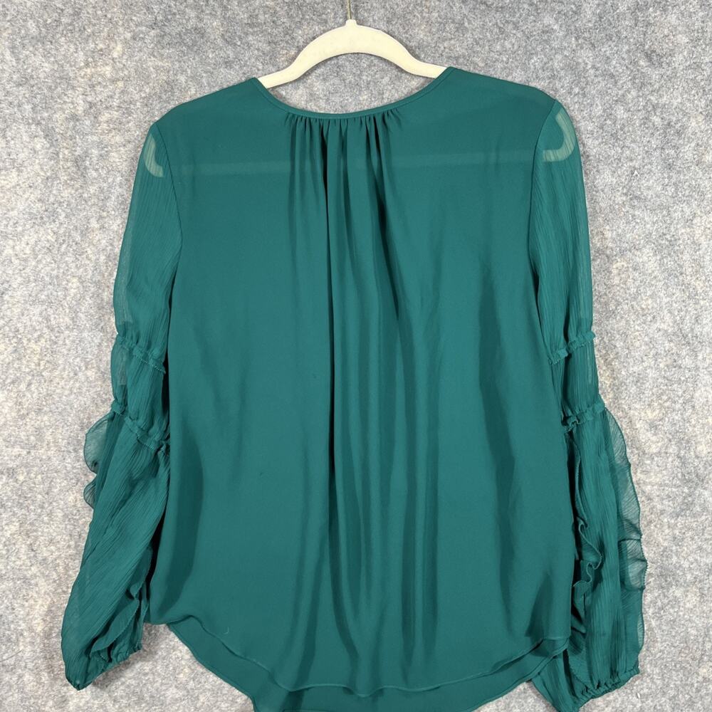 Forest Green Blouse w/ Fluffy Sleeves Women's Size Large‎ Worthington - Picture 6 of 7